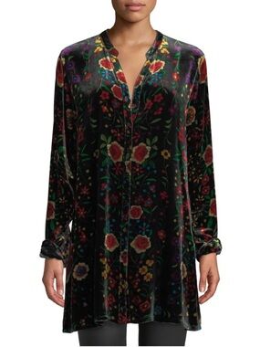 Johnny Was Black Velvet Floral Tunic Top woman’s xl